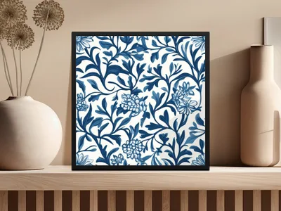 William Morris Blue Seamless Pattern Blue and White Digital