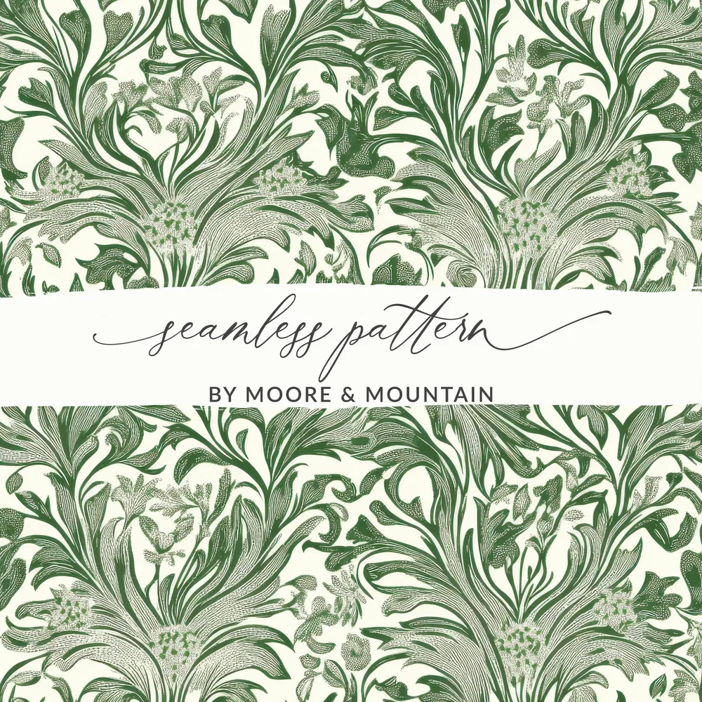 William Morris Larkspur Seamless Vintage Vines Background Dark Green Digital
