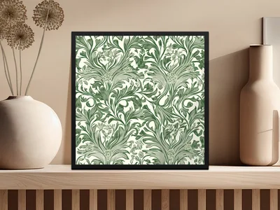 William Morris Larkspur Seamless Vintage Vines Background Dark Green Digital