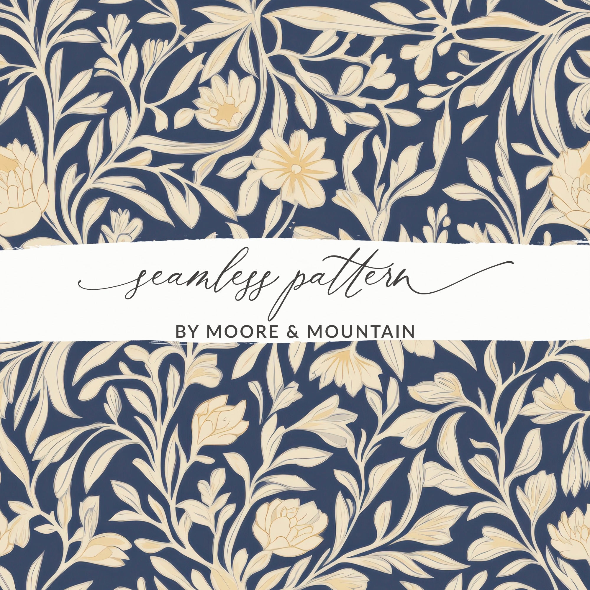 William Morris Seamless Pattern Blue and Cream Digital