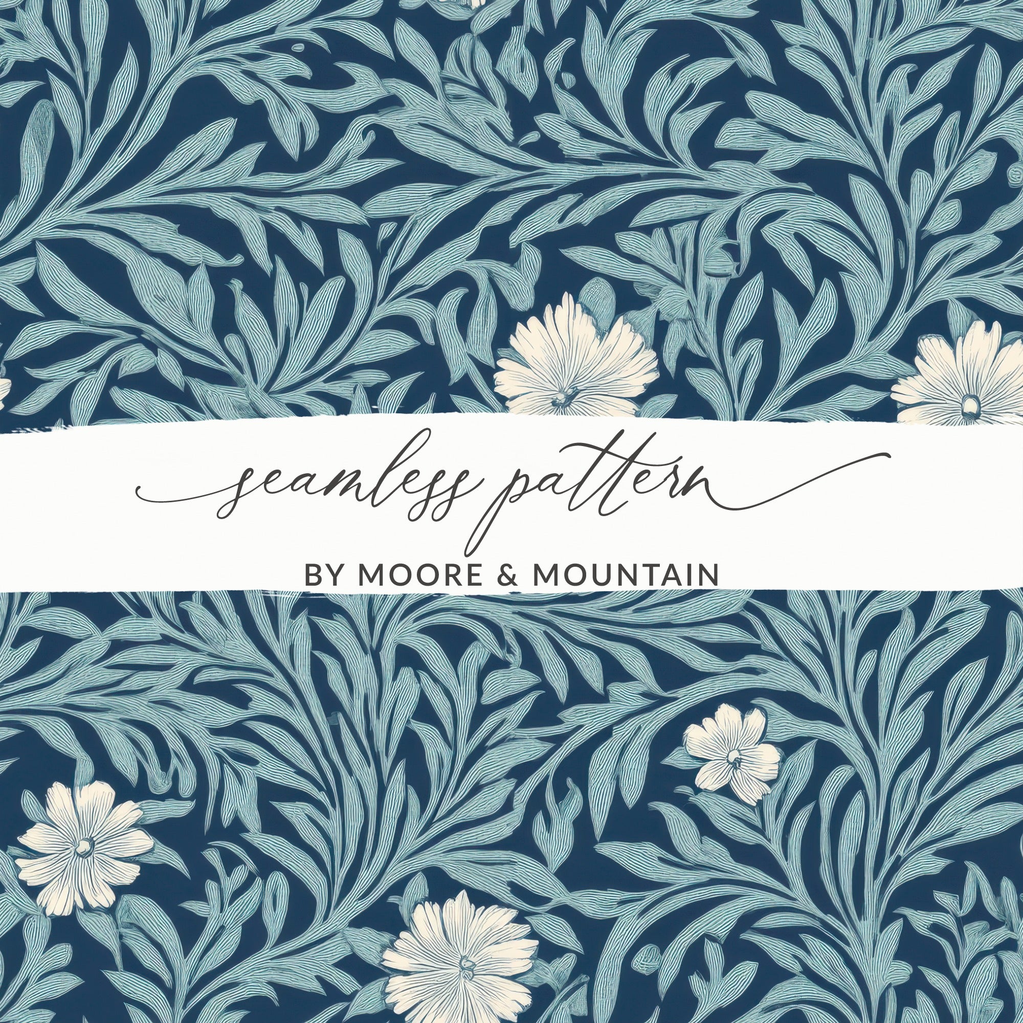 William Morris Seamless Pattern Blue White Floral Digital