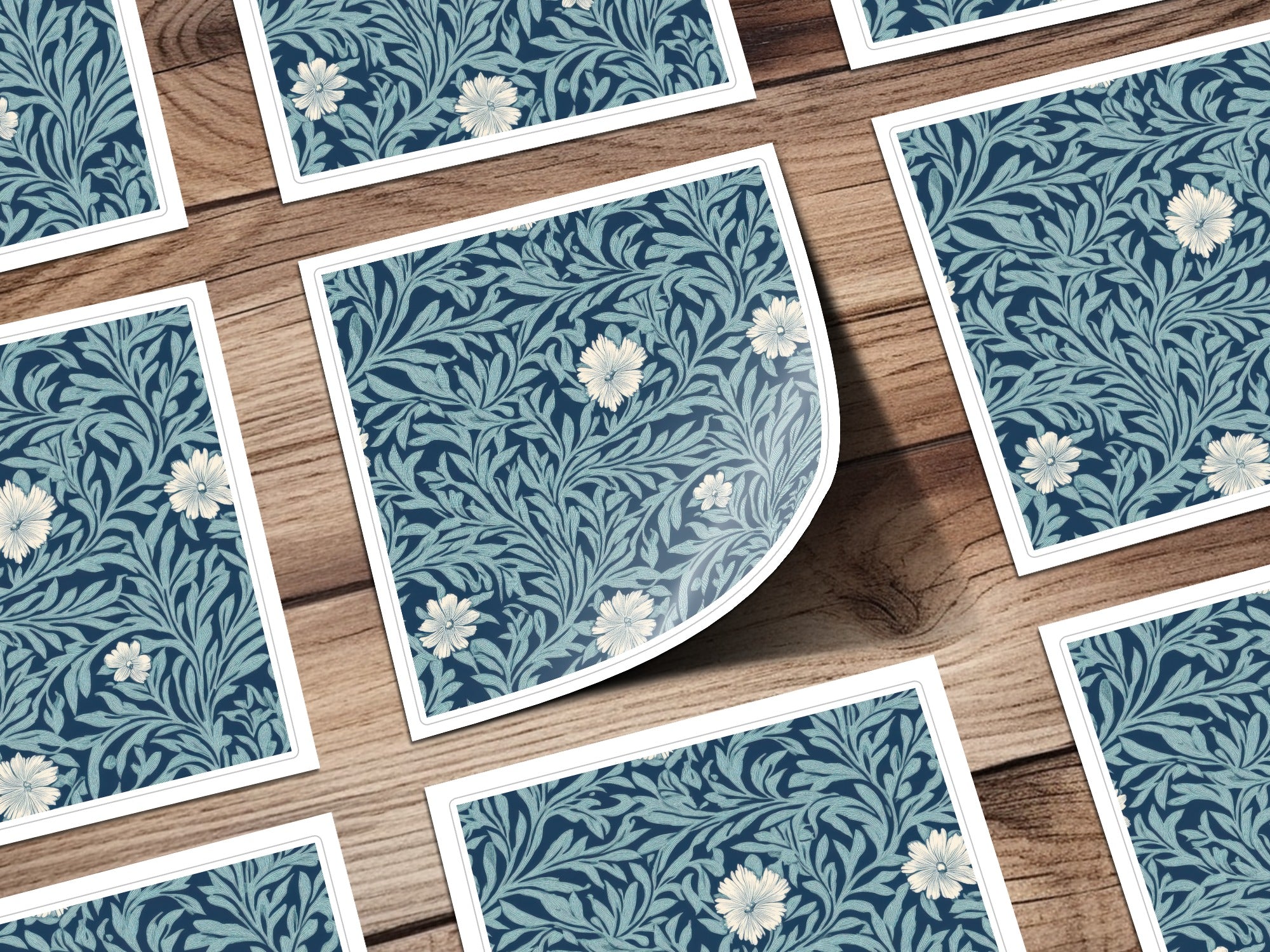 William Morris Seamless Pattern Blue White Floral Digital