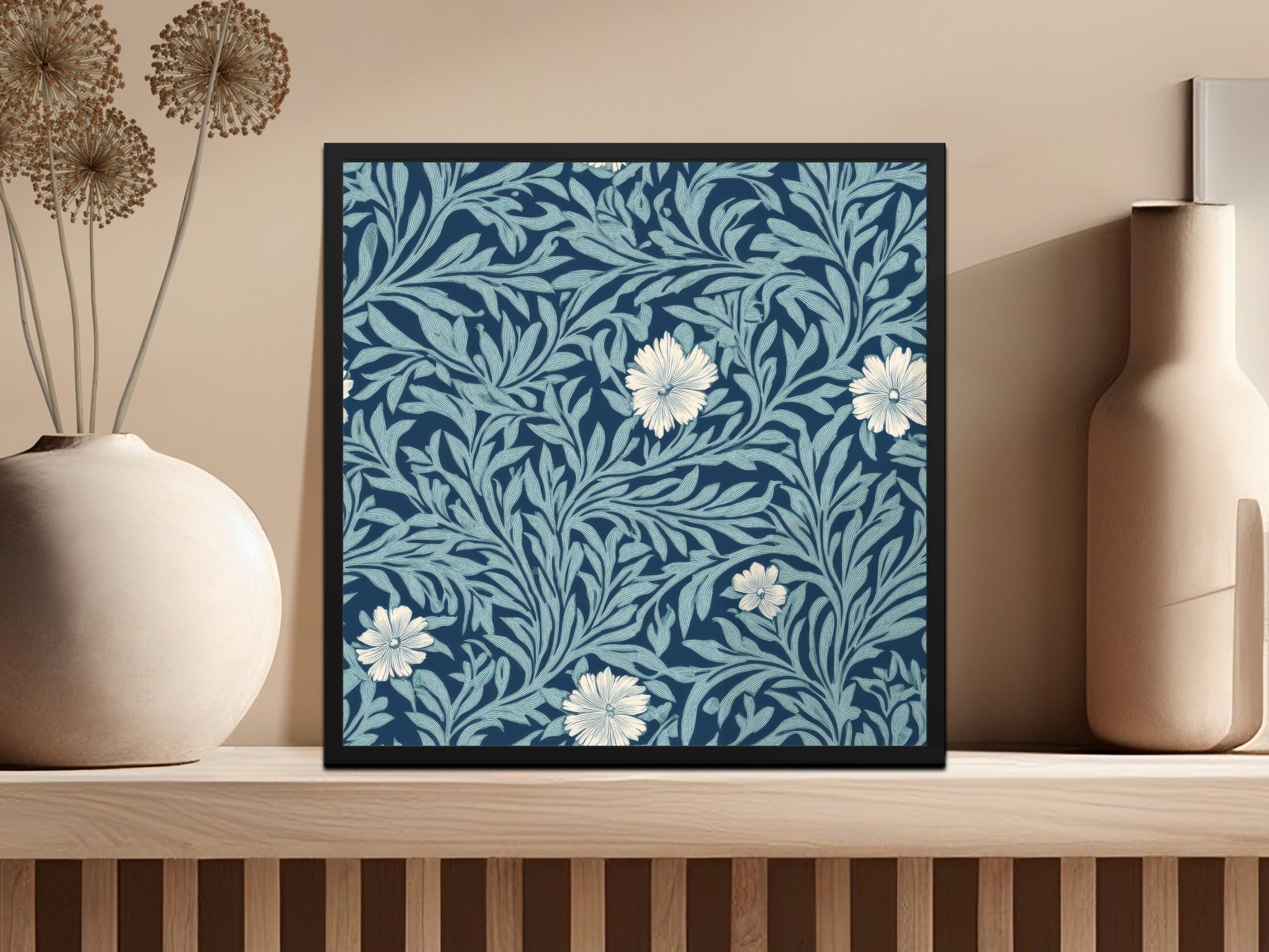 William Morris Seamless Pattern Blue White Floral Digital