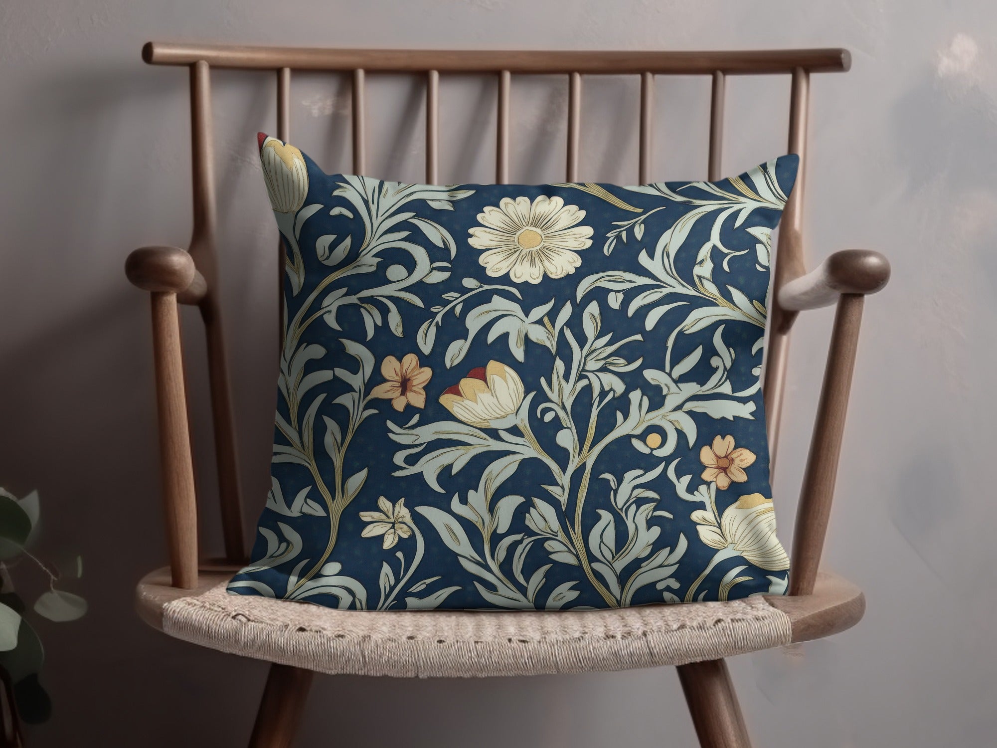 William Morris Seamless Pattern Navy Beige Light Blue Digital