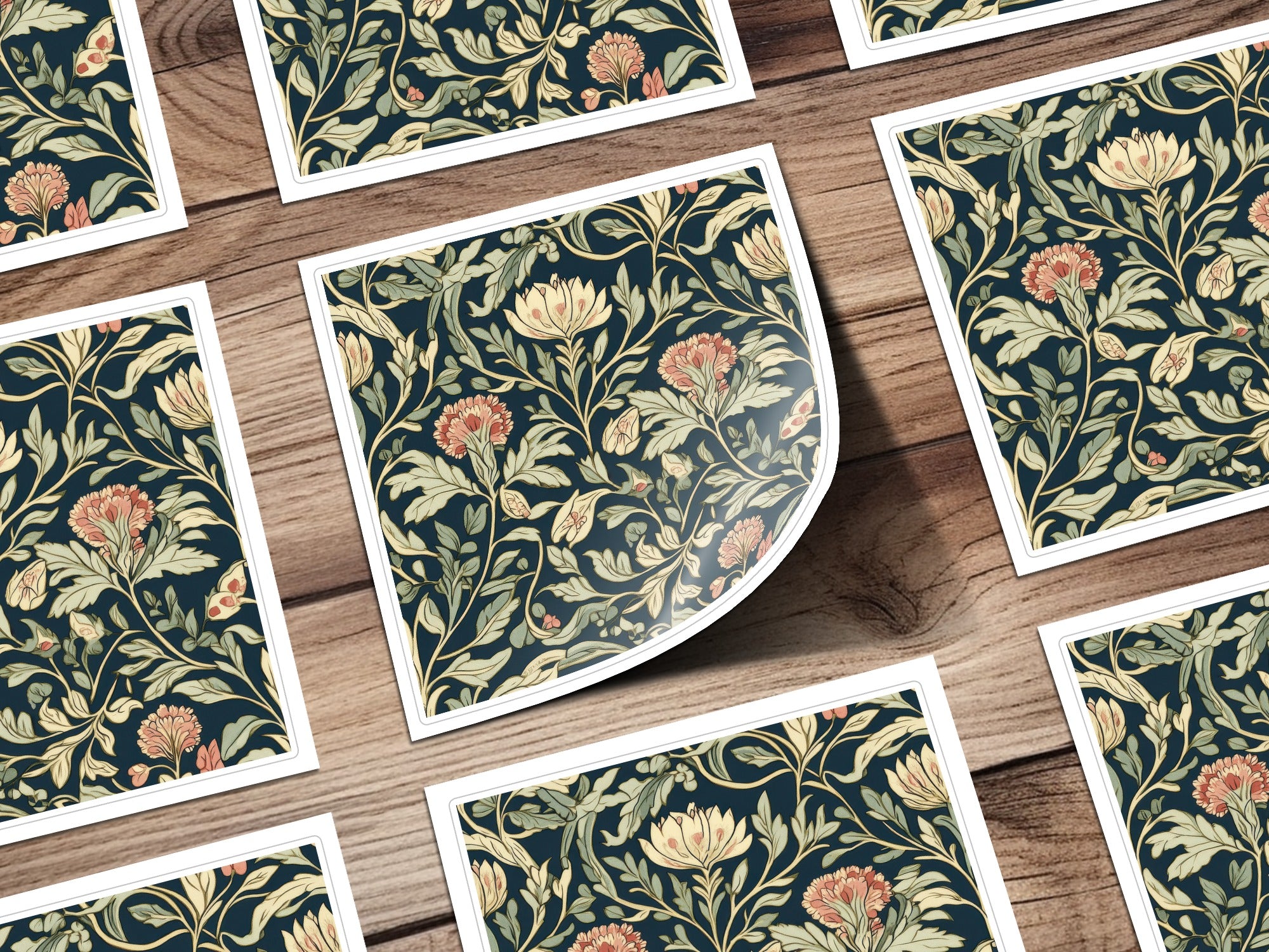 William Morris Seamless Pattern Navy Blue Green Pink Digital