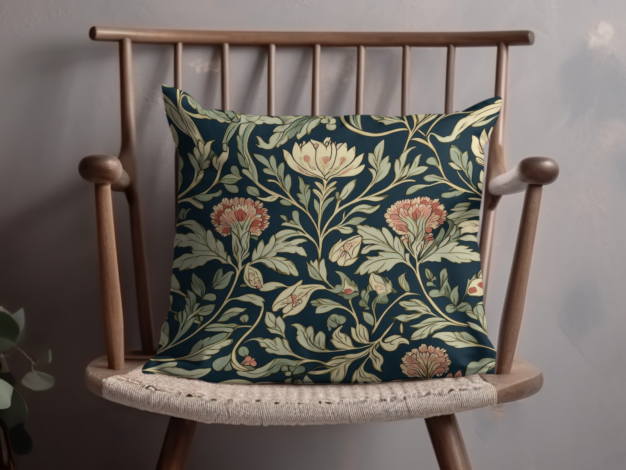William Morris Seamless Pattern Navy Blue Green Pink Digital