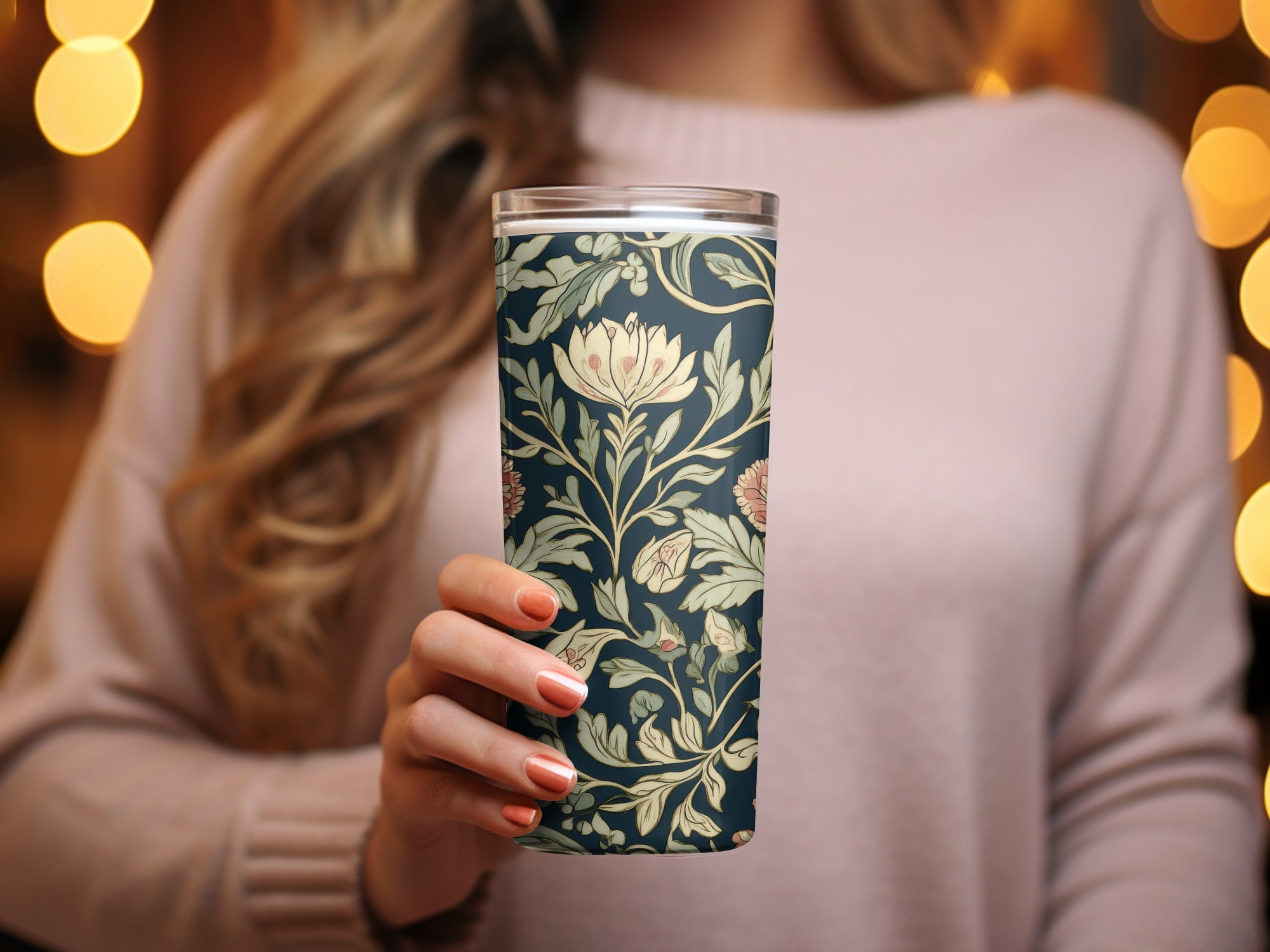 William Morris Seamless Pattern Navy Blue Green Pink Digital