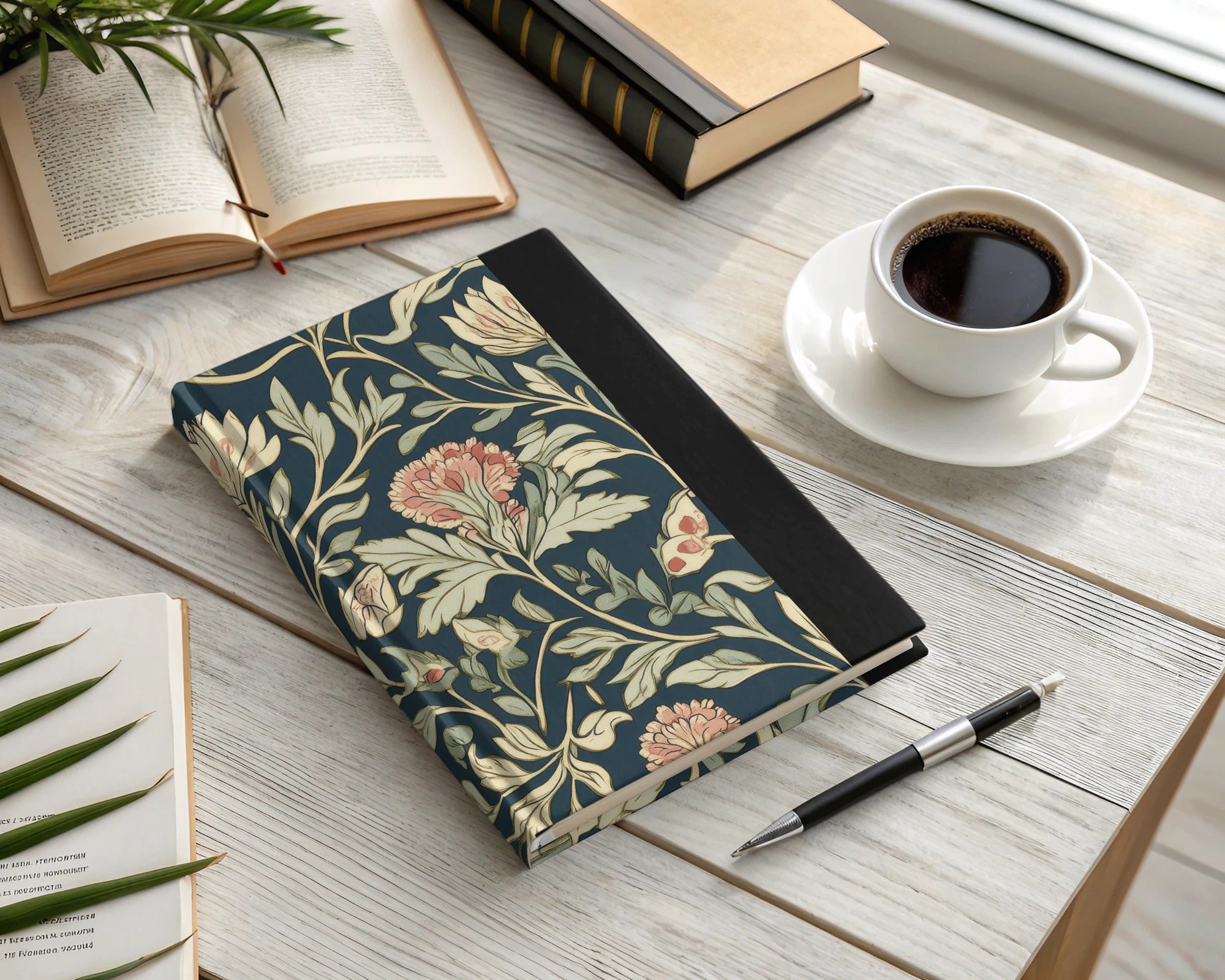 William Morris Seamless Pattern Navy Blue Green Pink Digital