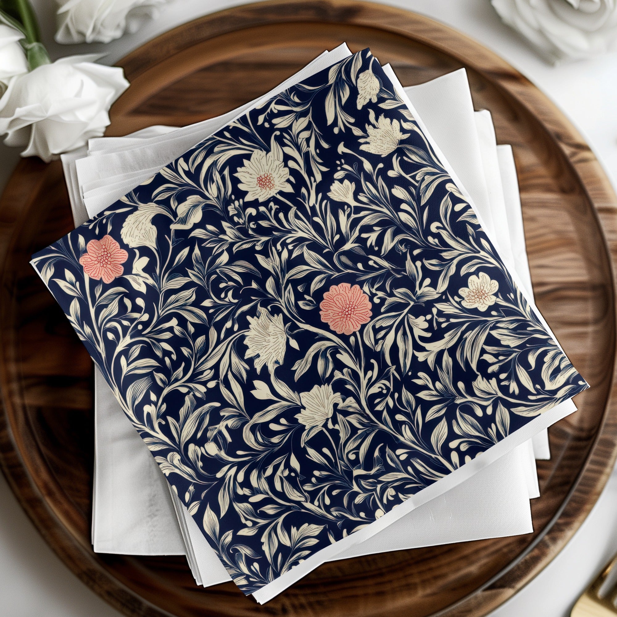 William Morris Strawberry Thief Pattern Blue White Coral Digital