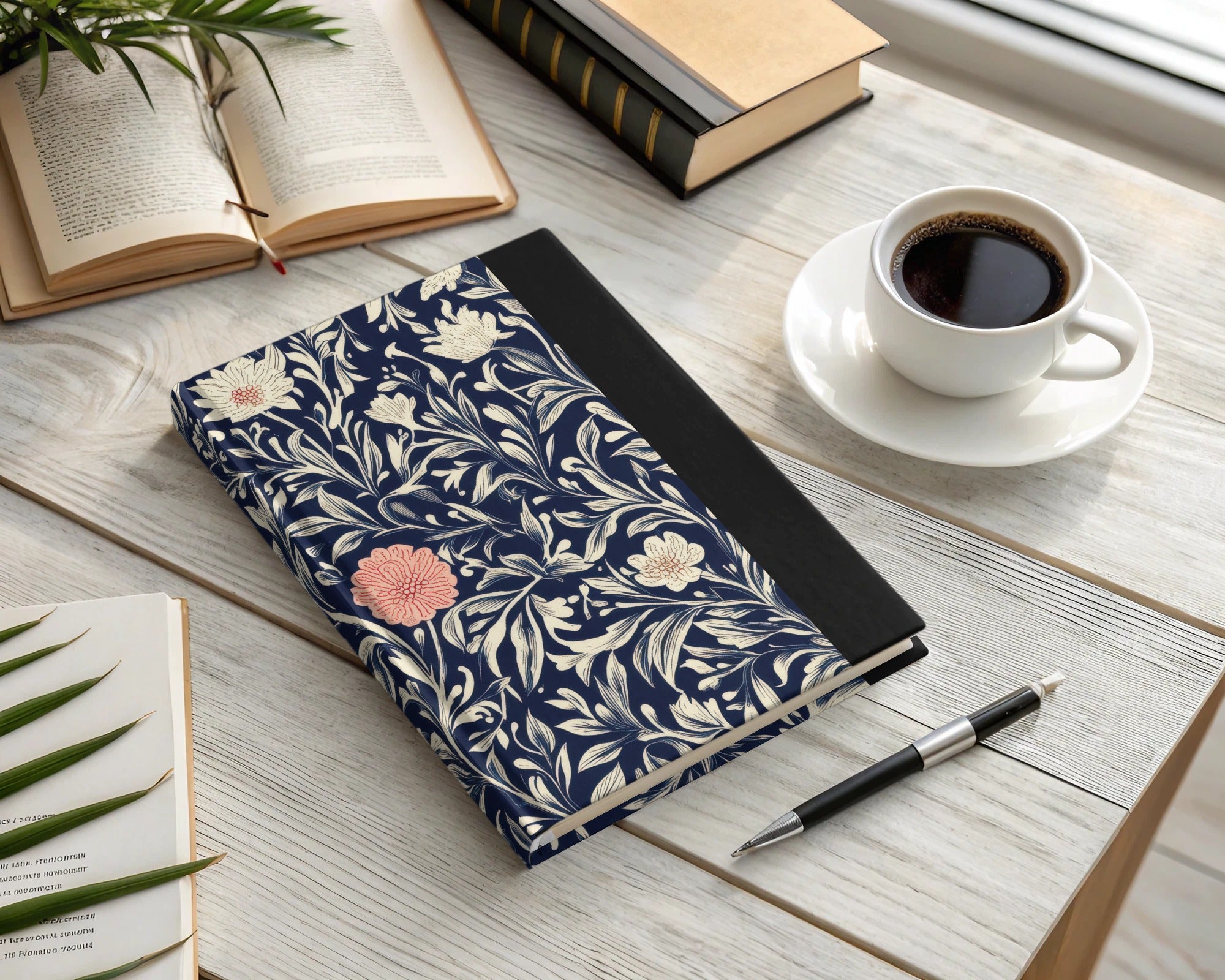William Morris Strawberry Thief Pattern Blue White Coral Digital