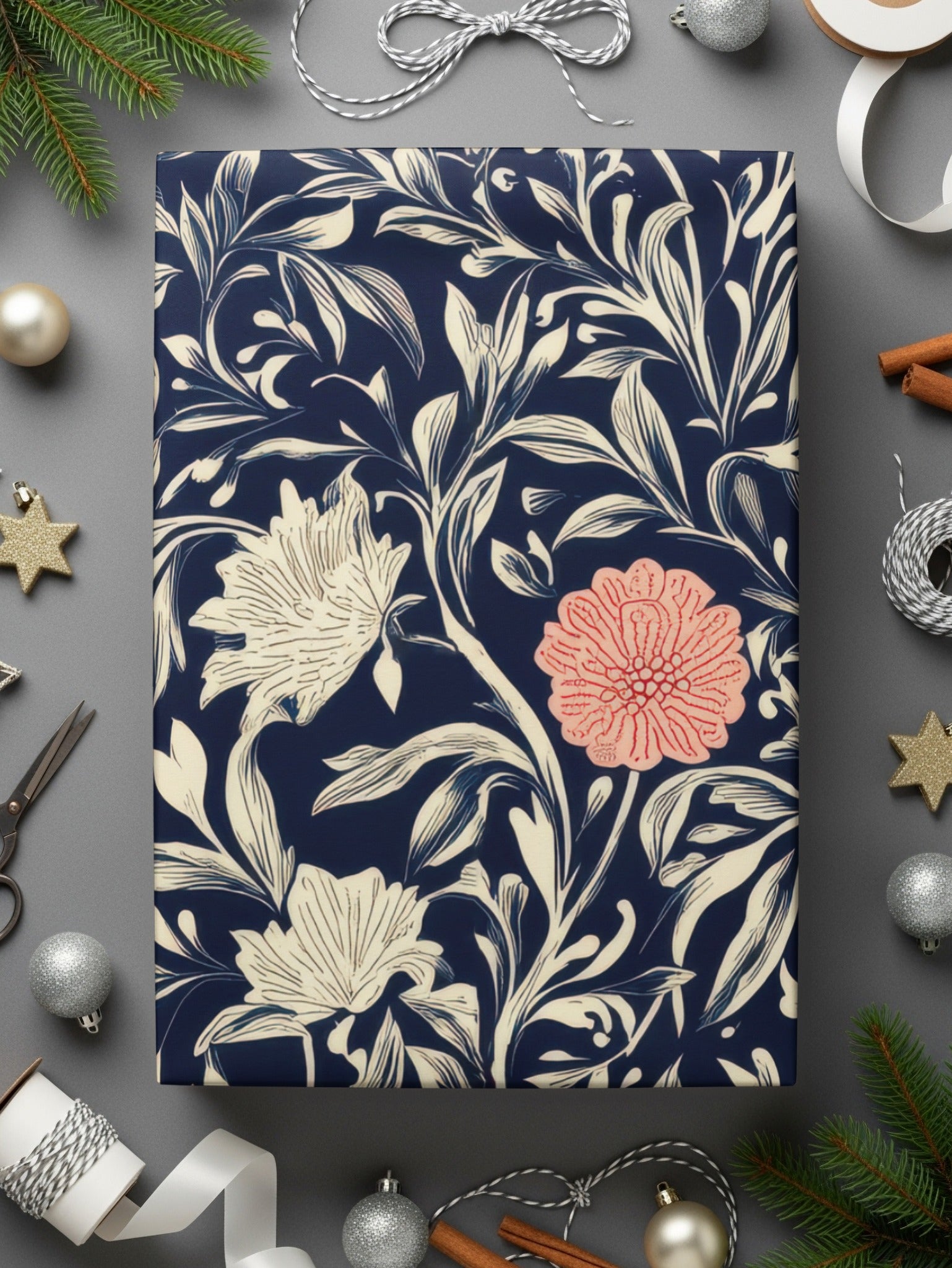 William Morris Strawberry Thief Pattern Blue White Coral Digital