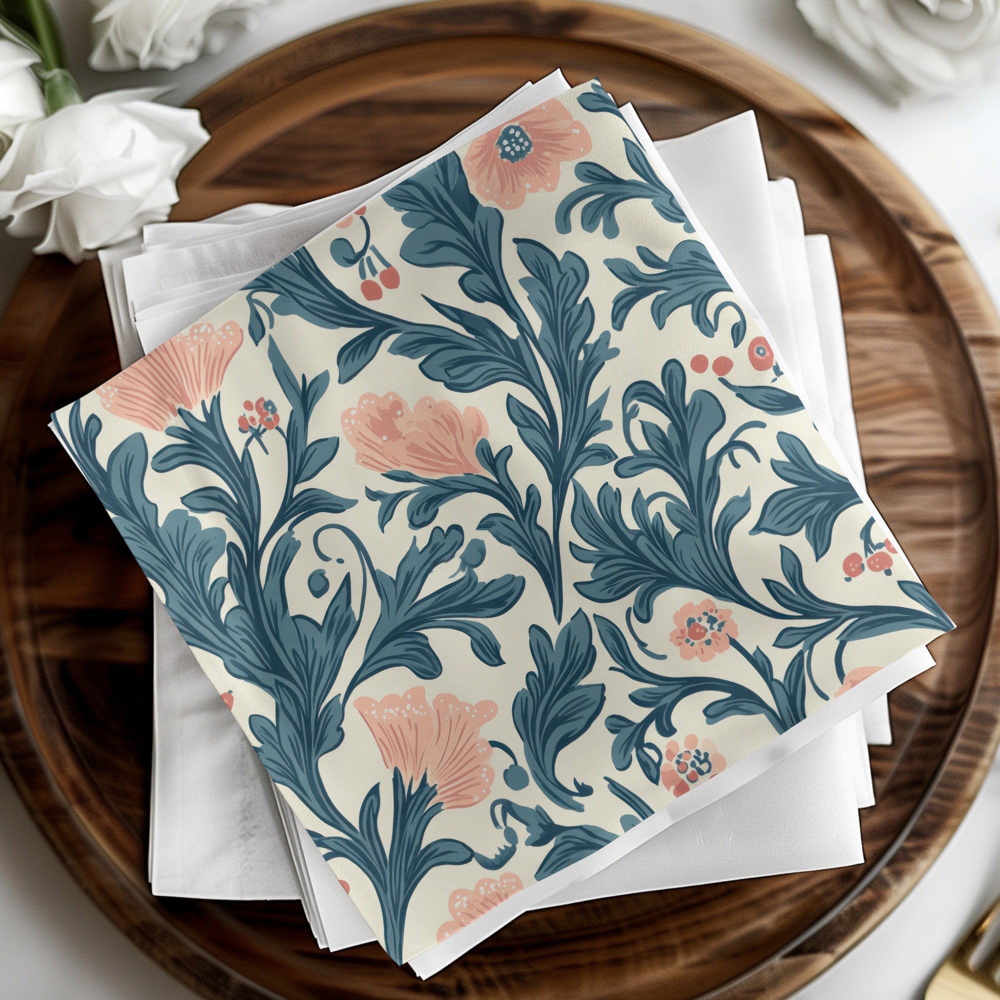 William Morris Strawberry Thief Pattern Pink Blue Digital