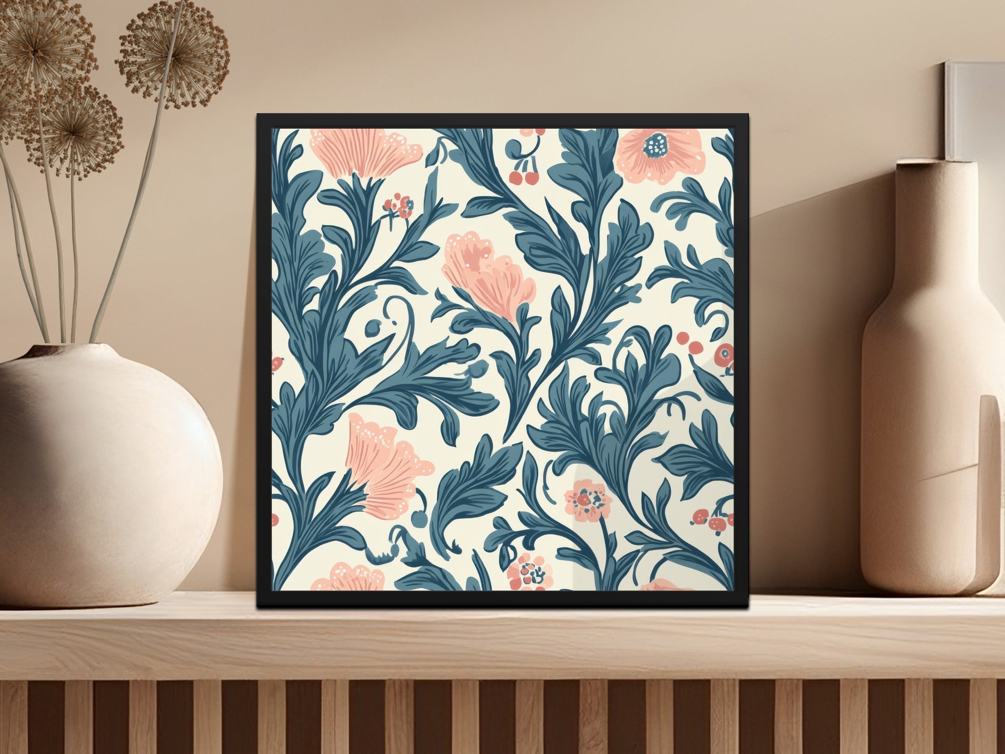 William Morris Strawberry Thief Pattern Pink Blue Digital