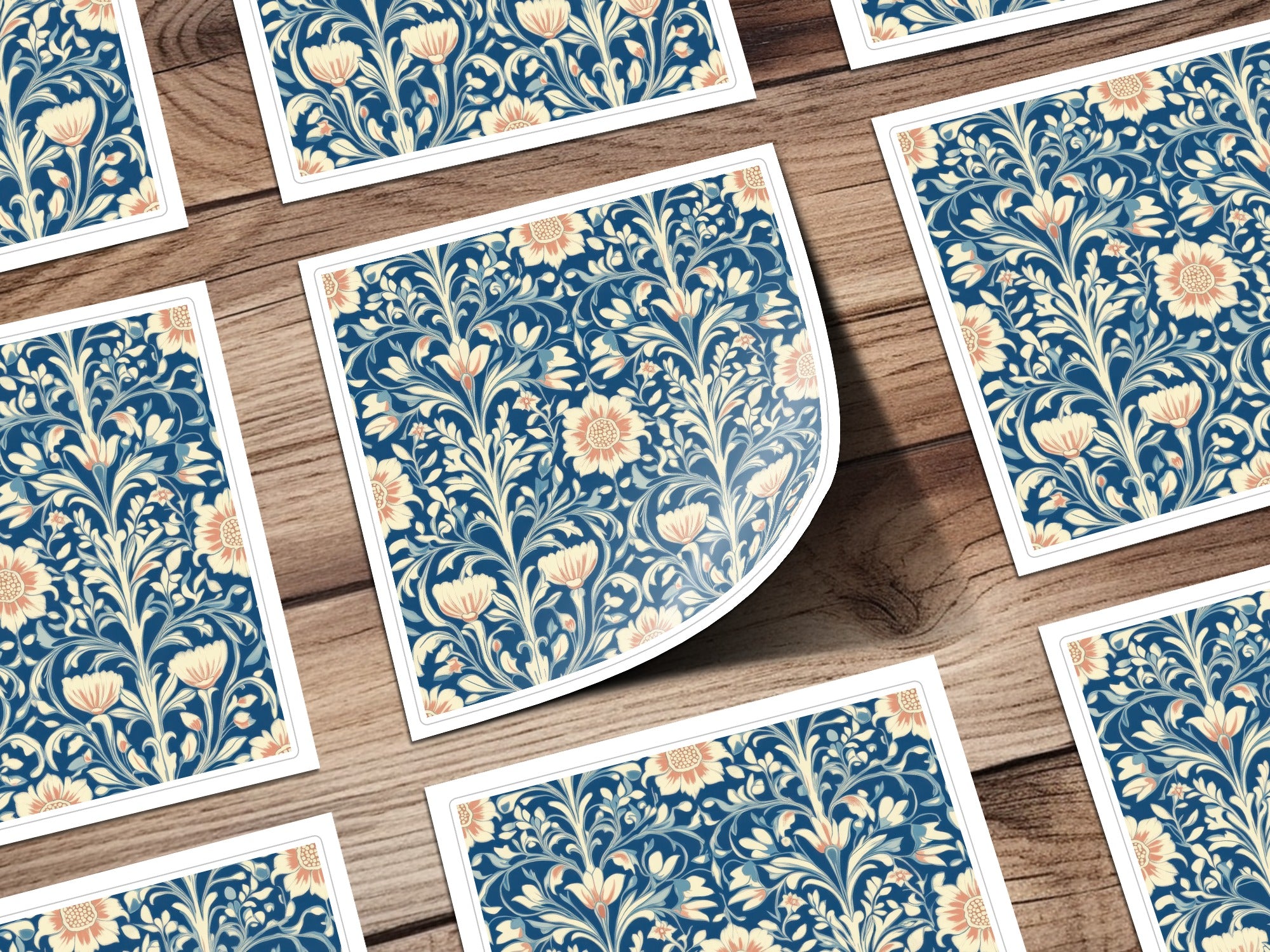 William Morris Vines Background Blue Beige Coral Digital