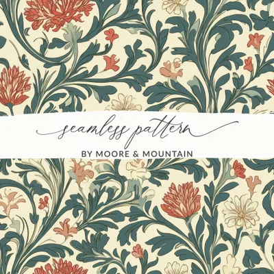 William Morris Vines Background Blue Pink Digital