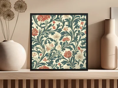 William Morris Vines Background Blue Pink Digital