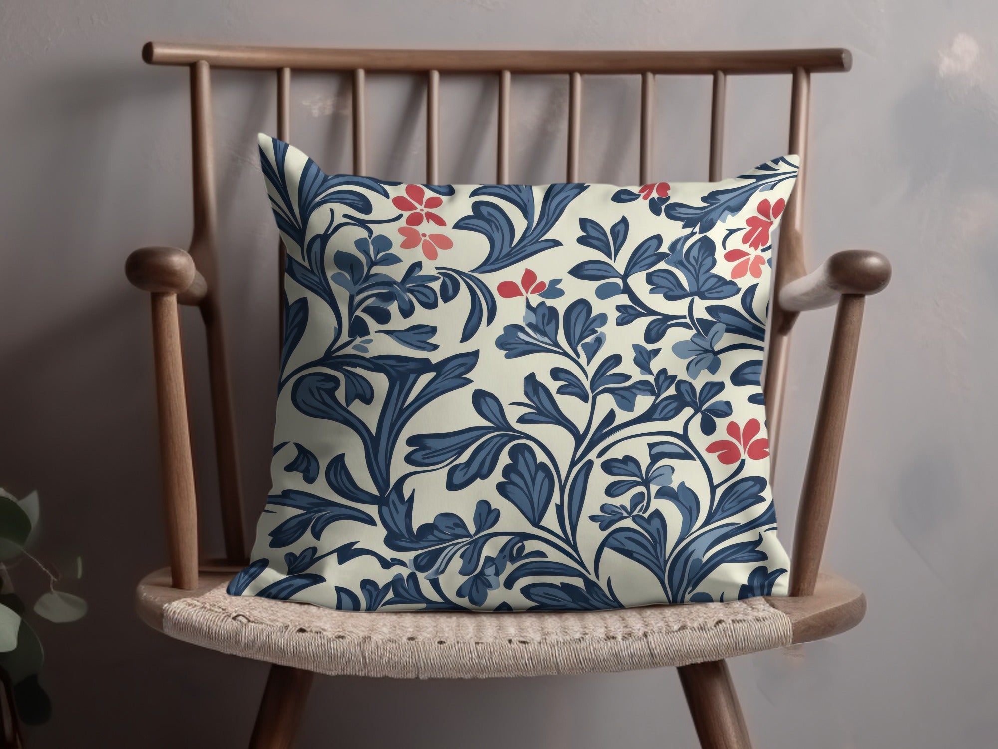 William Morris Vines Background Blue Red and Beige Digital