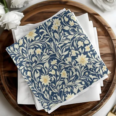 William Morris Vines Background Navy Blue Yellow Digital