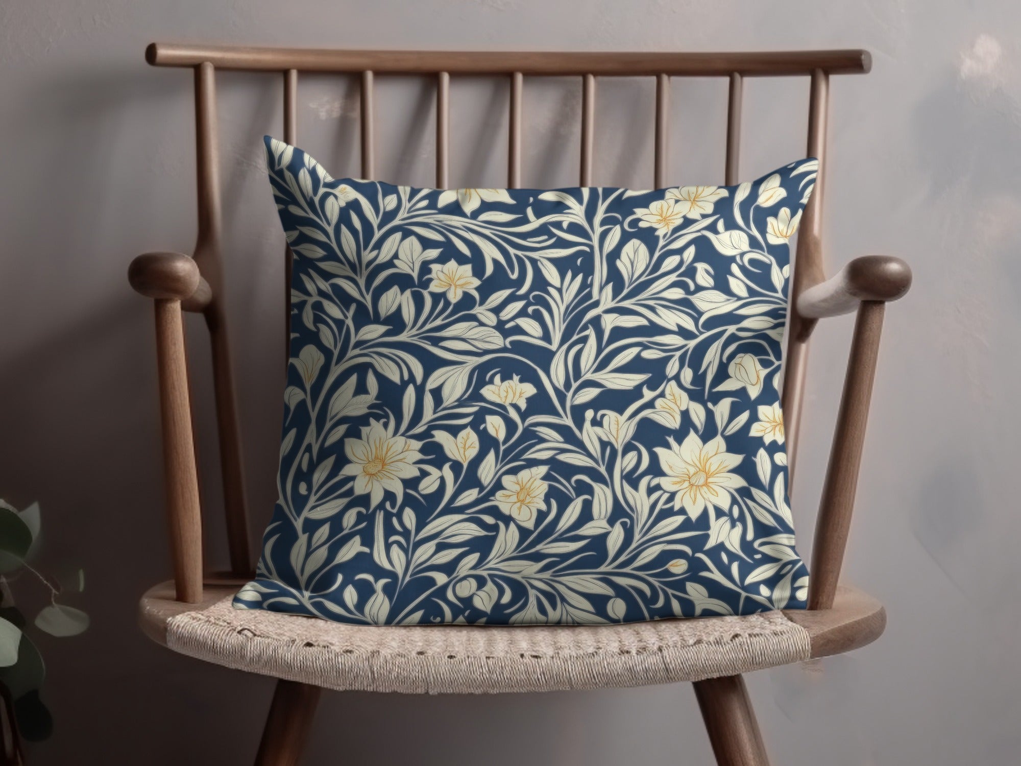William Morris Vines Background Navy Blue Yellow Digital