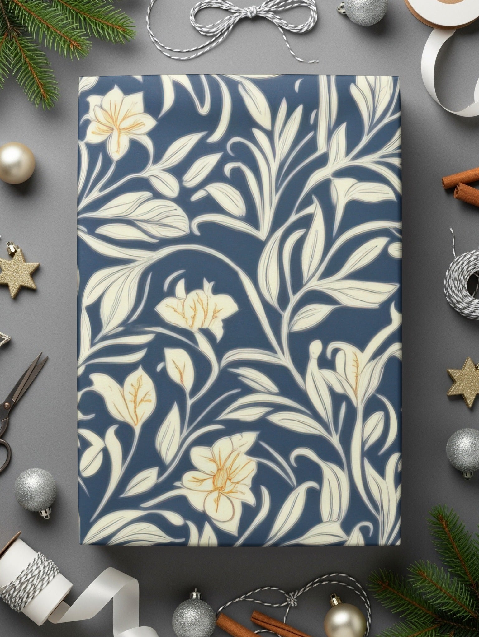 William Morris Vines Background Navy Blue Yellow Digital