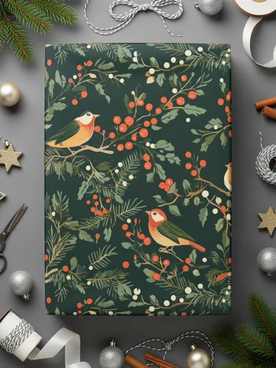 Winter Bird Seamless Pattern, Digital Paper, Christmas Design, Holiday Fabric Design, Seamless JPEG, 12x12 inches Digital Download