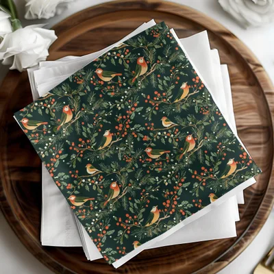 Winter Bird Seamless Pattern, Digital Paper, Christmas Design, Holiday Fabric Design, Seamless JPEG, 12x12 inches Digital Download
