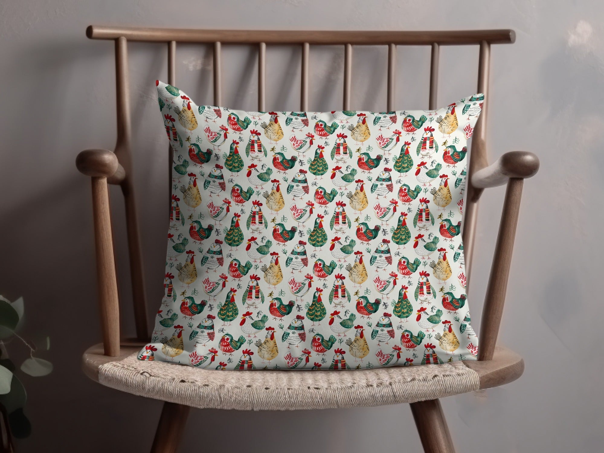 Winter Chickens Pattern Farm Animal Themed Christmas Digital