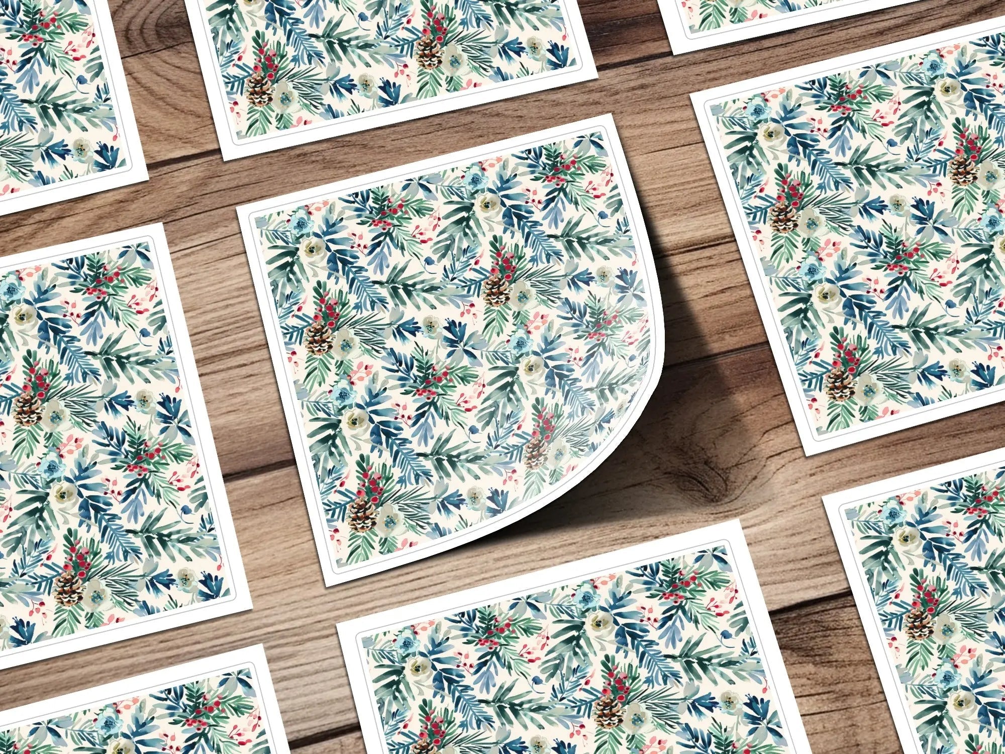 Winter Floral Digital Paper, Watercolor Seamless Pattern, Christmas Floral, Holiday Pattern, Pine Cone Digital Download