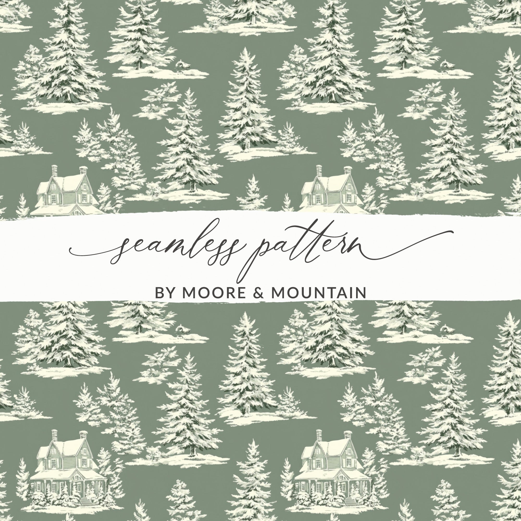 Winter Forest Digital Paper, Snowy House Seamless Pattern, Christmas Tree Digital Download, Holiday Scrapbook Paper, JPEG File, Repeat