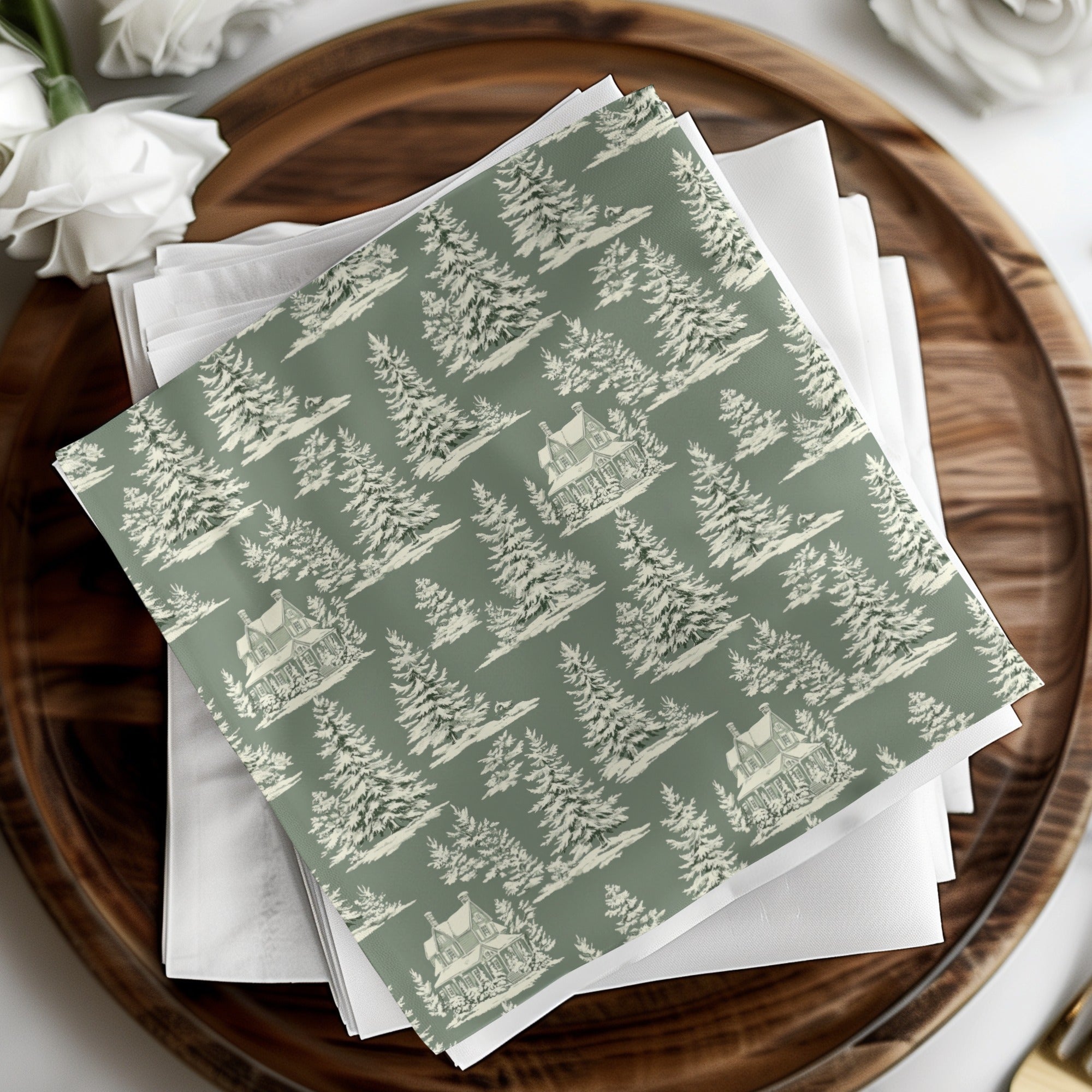 Winter Forest Digital Paper, Snowy House Seamless Pattern, Christmas Tree Digital Download, Holiday Scrapbook Paper, JPEG File, Repeat