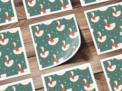 Winter Goose Digital Paper, Seamless Pattern, Snowy Teal Background, Cute Animal Print, Cozy Scarf Design, Digital Download
