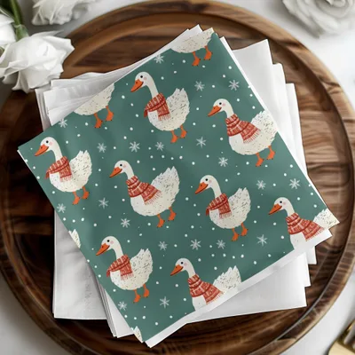 Winter Goose Digital Paper, Seamless Pattern, Snowy Teal Background, Cute Animal Print, Cozy Scarf Design, Digital Download