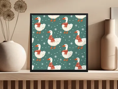 Winter Goose Digital Paper, Seamless Pattern, Snowy Teal Background, Cute Animal Print, Cozy Scarf Design, Digital Download