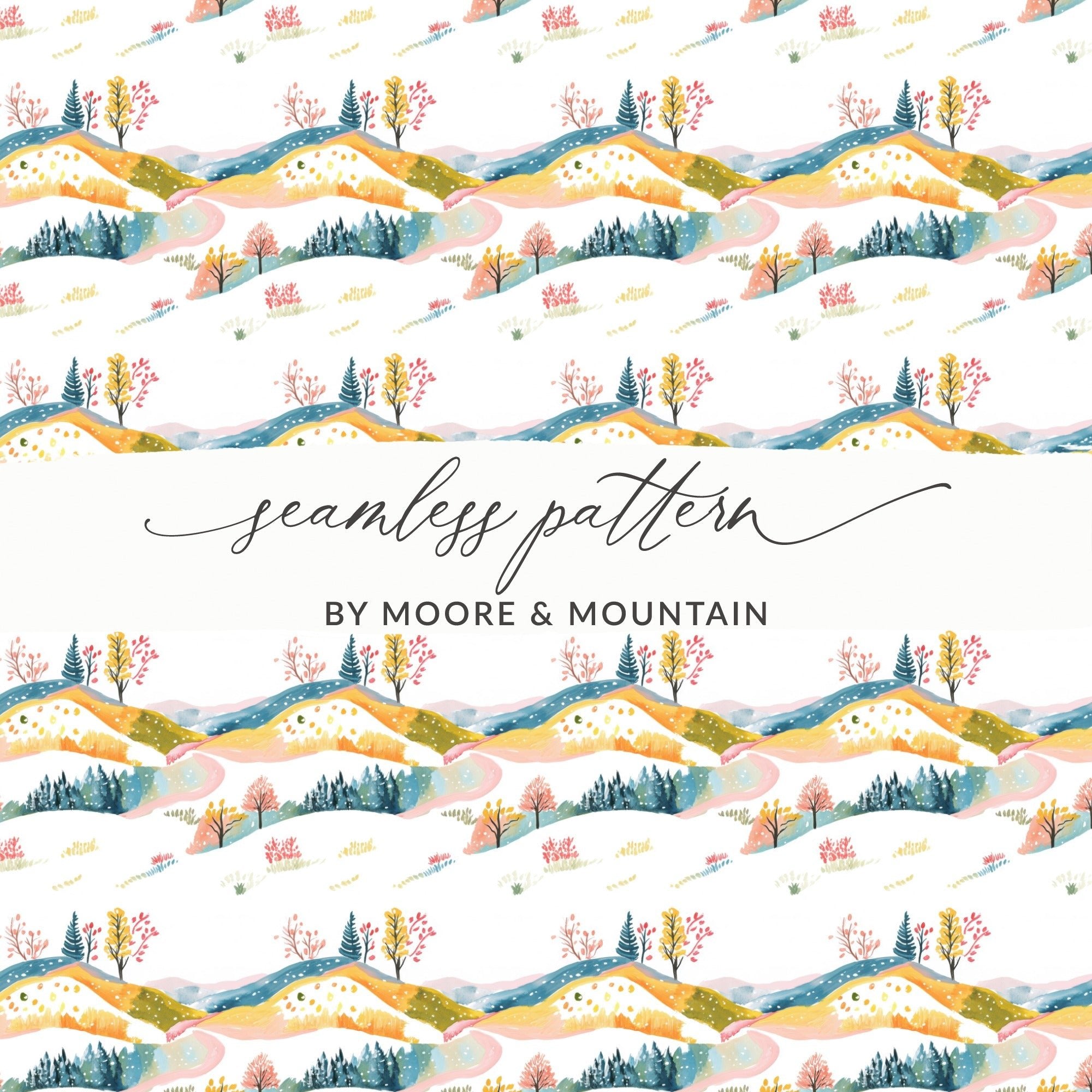 Winter Landscape Seamless Pattern, Watercolor Hillside Digital Paper, Christmas Scenery Fabric Design, Surface Pattern, Digital Download