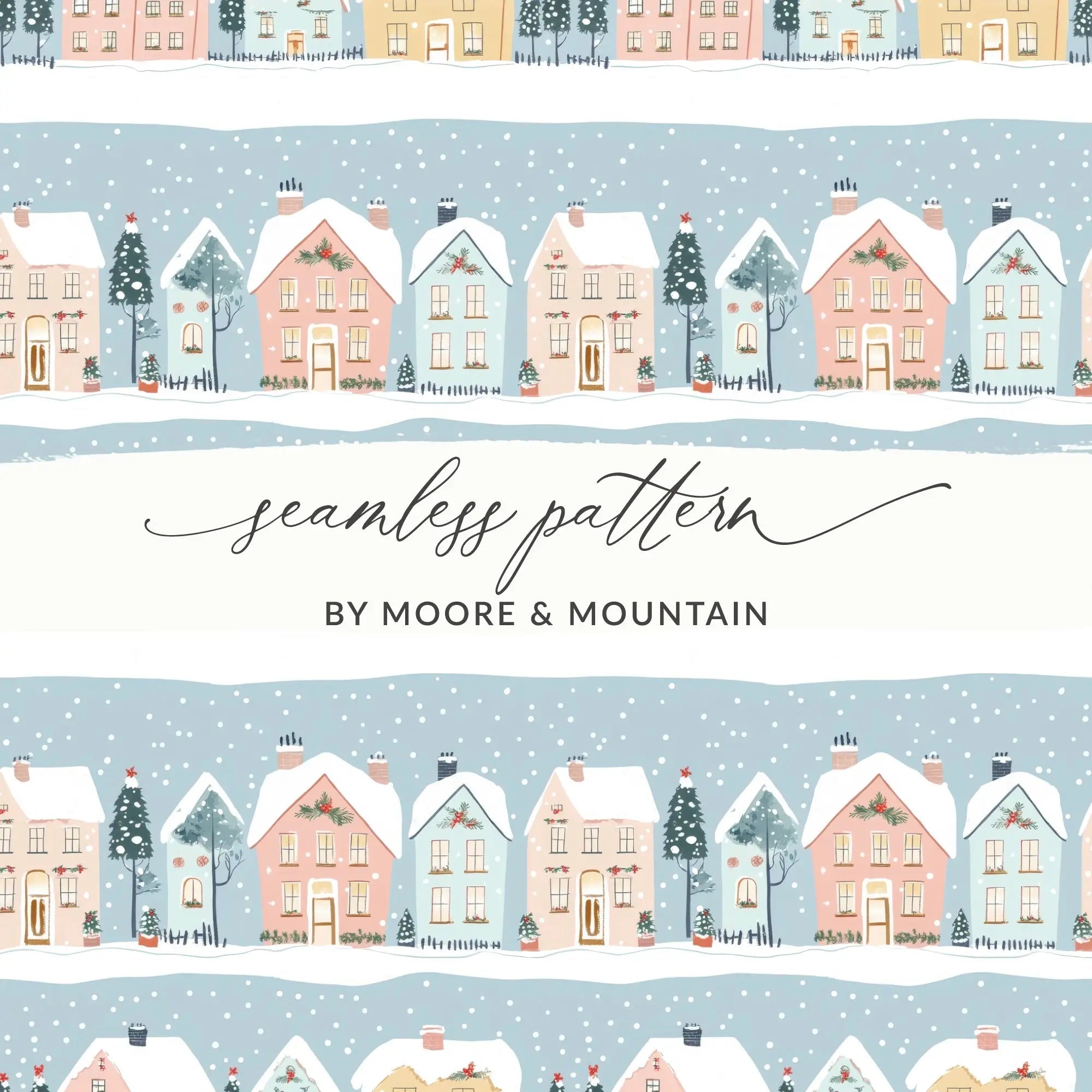 Winter Village Digital Paper, Christmas Town Seamless Pattern, Holiday Houses JPEG Pattern, Cozy Snow Town Digital Download