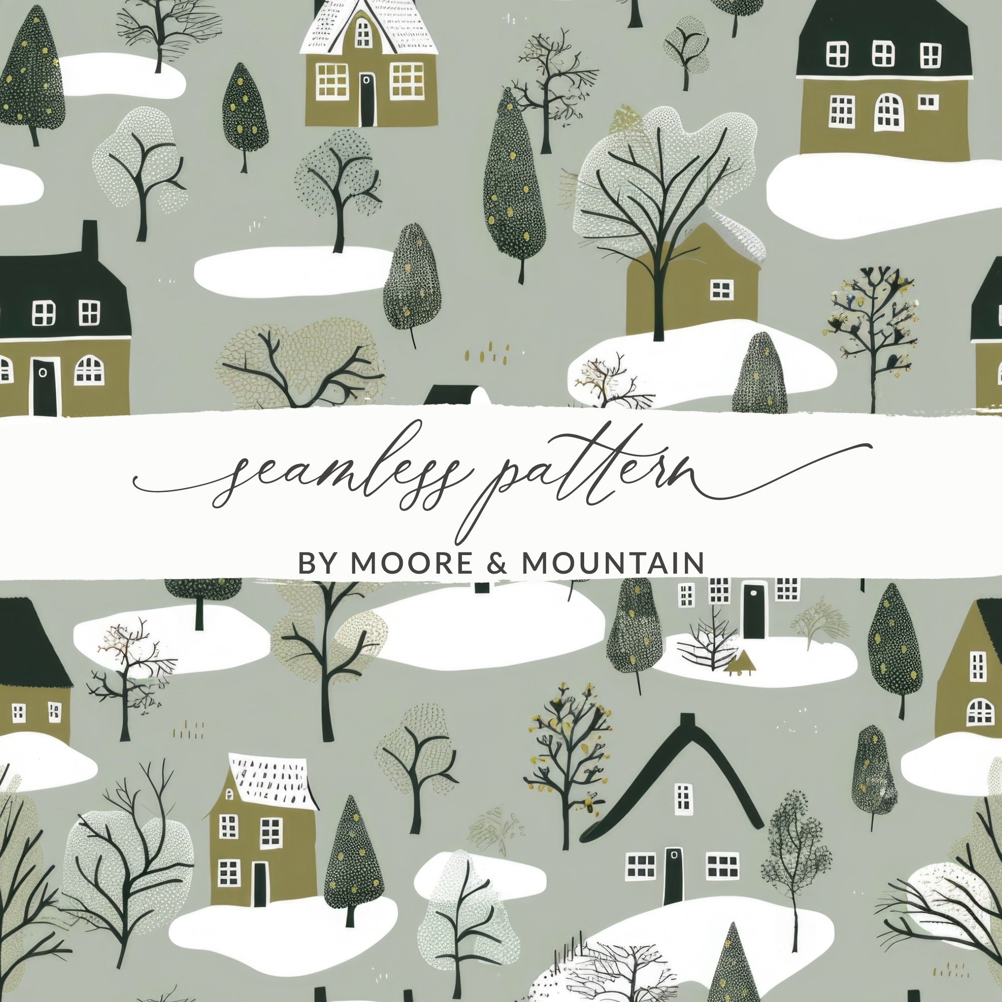 Winter Village Digital Paper, Seamless Christmas Pattern, Holiday Houses Pattern for Fabric, Cozy Town, Christmas Digital Download