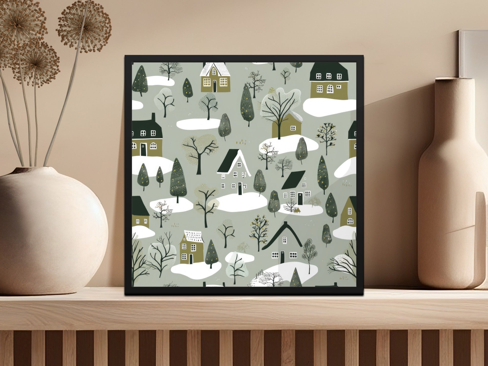 Winter Village Digital Paper, Seamless Christmas Pattern, Holiday Houses Pattern for Fabric, Cozy Town, Christmas Digital Download