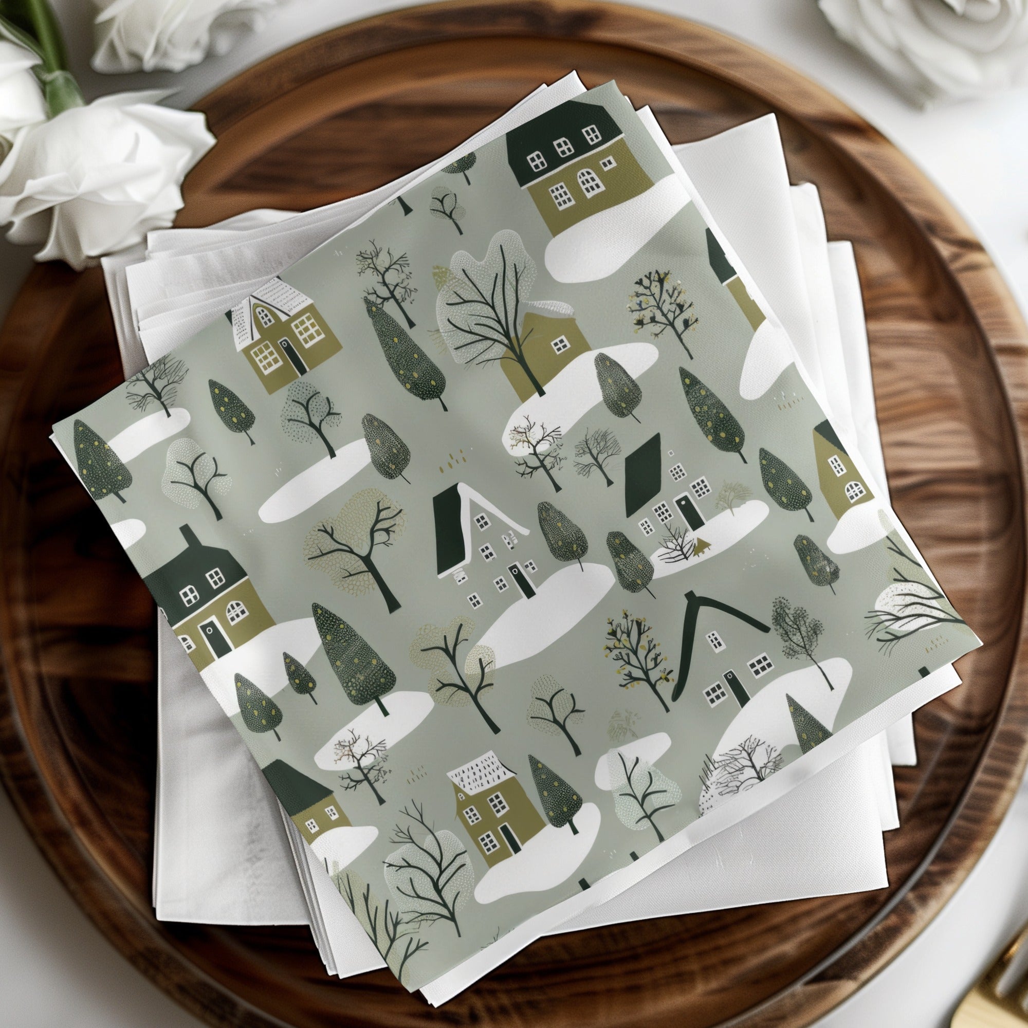 Winter Village Digital Paper, Seamless Christmas Pattern, Holiday Houses Pattern for Fabric, Cozy Town, Christmas Digital Download