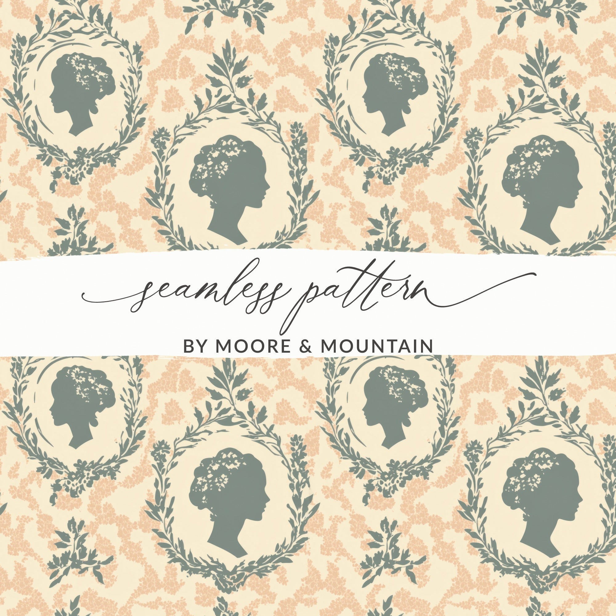 Woman Silhouette Digital Paper, Floral Frame Digital Pattern, Seamless Feminine JPEG for Crafting, Scrapbooking, Printing