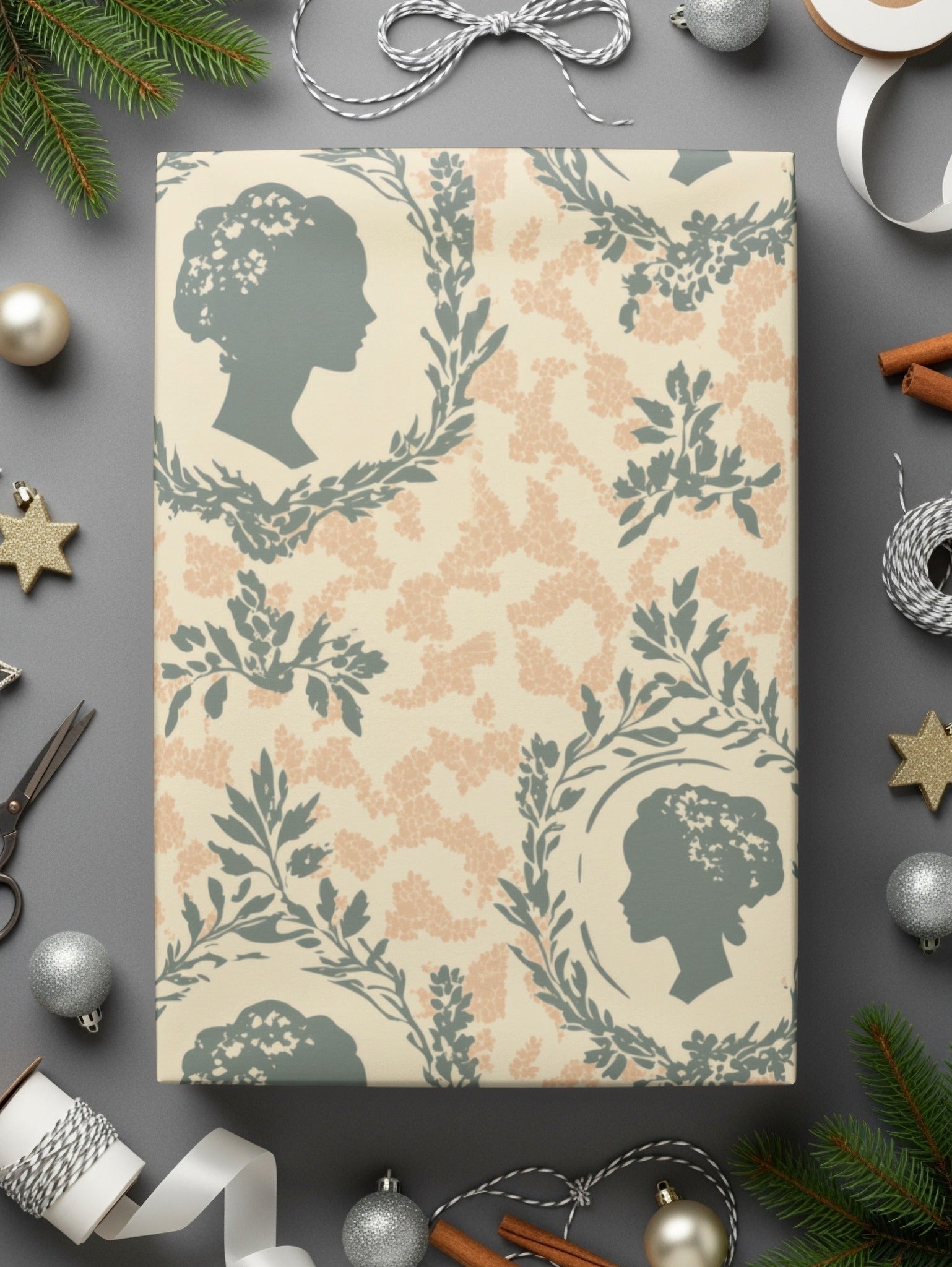 Woman Silhouette Digital Paper, Floral Frame Digital Pattern, Seamless Feminine JPEG for Crafting, Scrapbooking, Printing