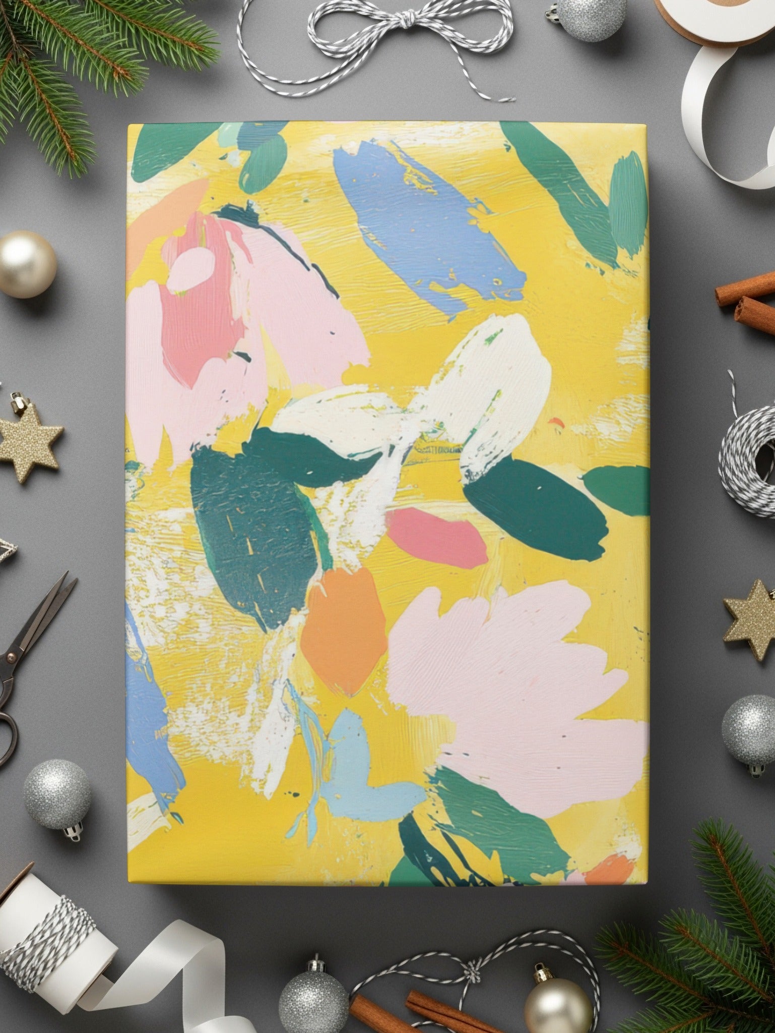 Yellow Abstract Floral Seamless Pattern, Acrylic Painting Digital Paper, Modern Gouache Painted Fabric Design, Fine Art Floral Texture