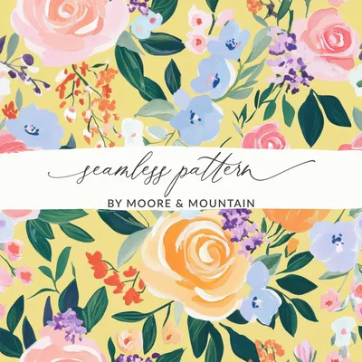 Yellow Acrylic Seamless Pattern, Abstract Floral Digital Paper, Modern Gouache Painted Background, Fine Art Floral Design, Spring Ditsy Art