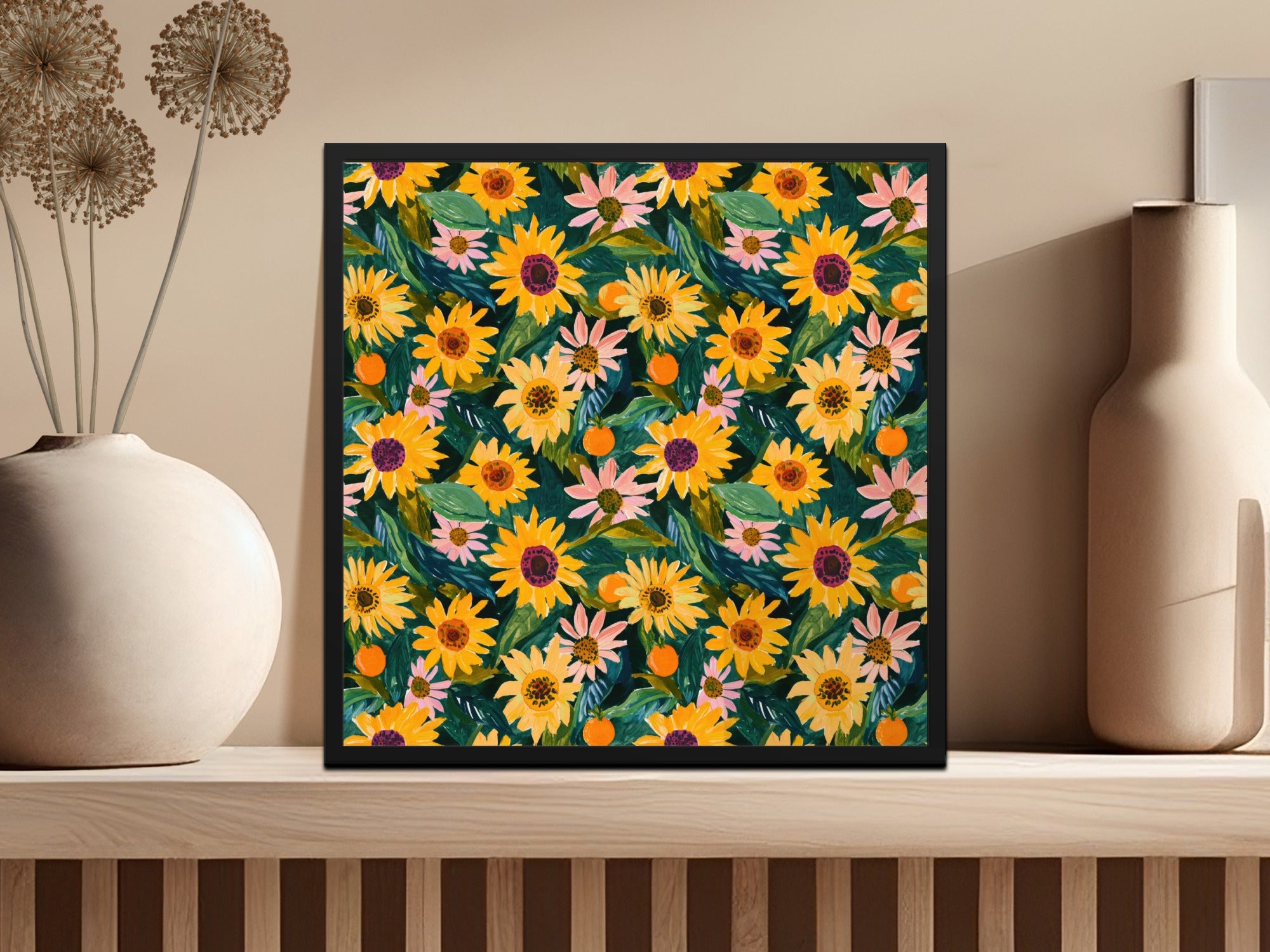 Yellow Autumn Sunflowers Seamless Painted Floral Digital