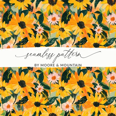 Yellow Autumn Sunflowers Seamless Painted Sunflowers