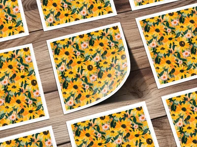 Yellow Autumn Sunflowers Seamless Painted Sunflowers
