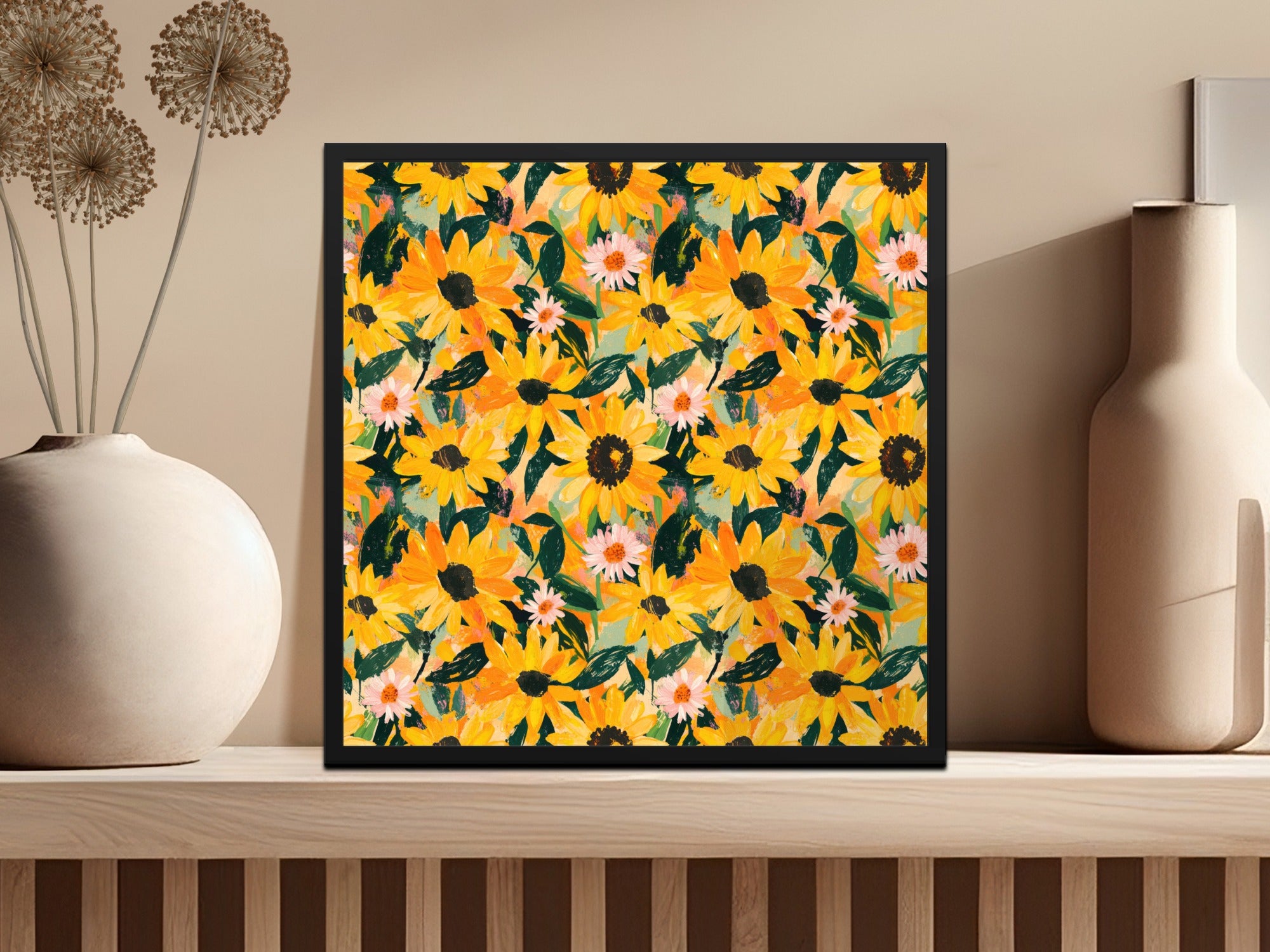 Yellow Autumn Sunflowers Seamless Painted Sunflowers