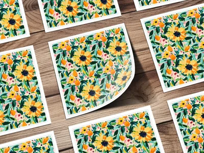 Yellow Autumn Sunflowers Seamless Painted Sunflowers Digital