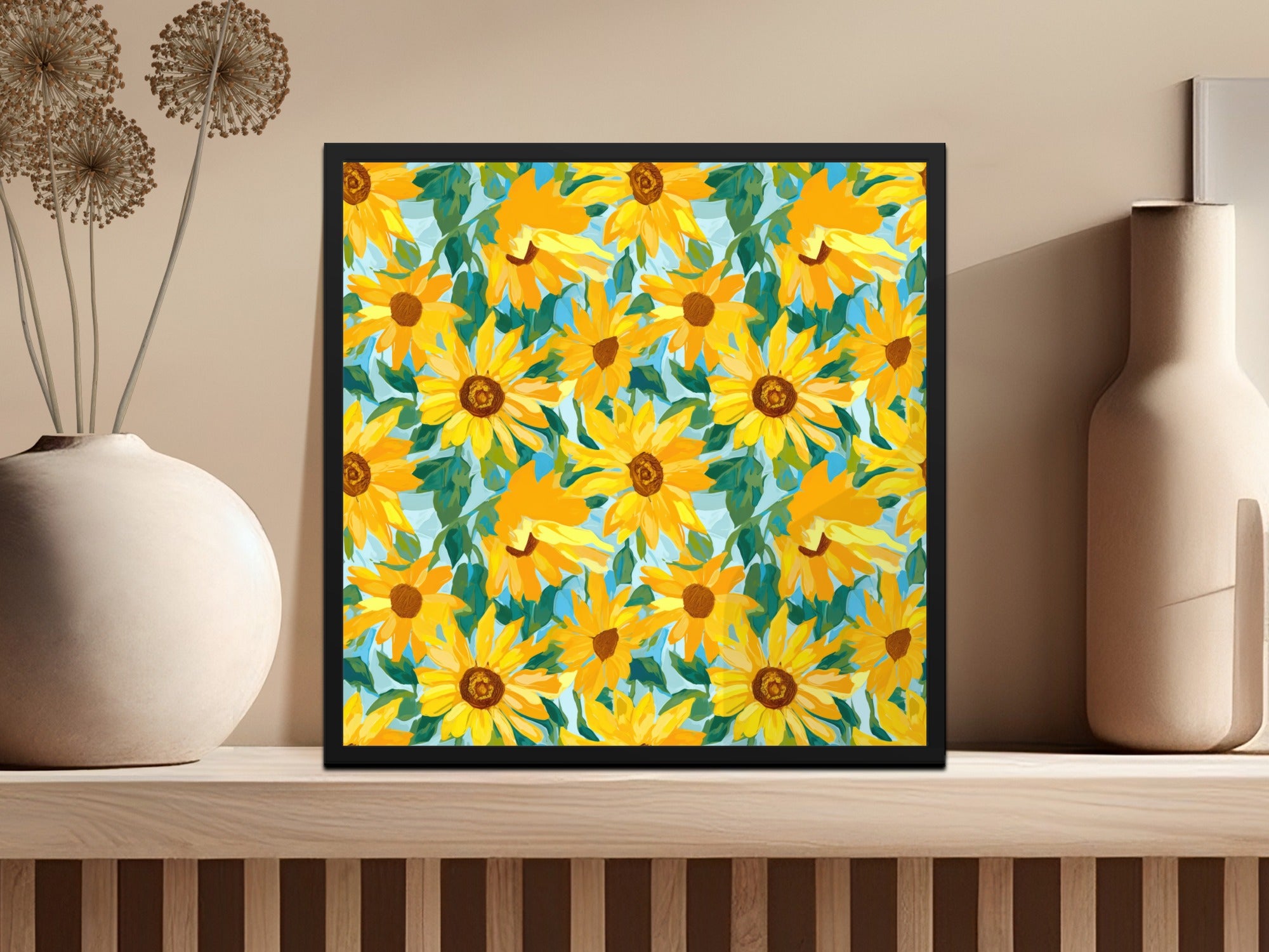 Yellow Autumn Sunflowers Seamless Pattern Background Digital