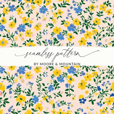 Yellow Blue Boho Wildflower Seamless For Commercial Use