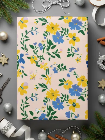 Yellow Blue Boho Wildflower Seamless For Commercial Use